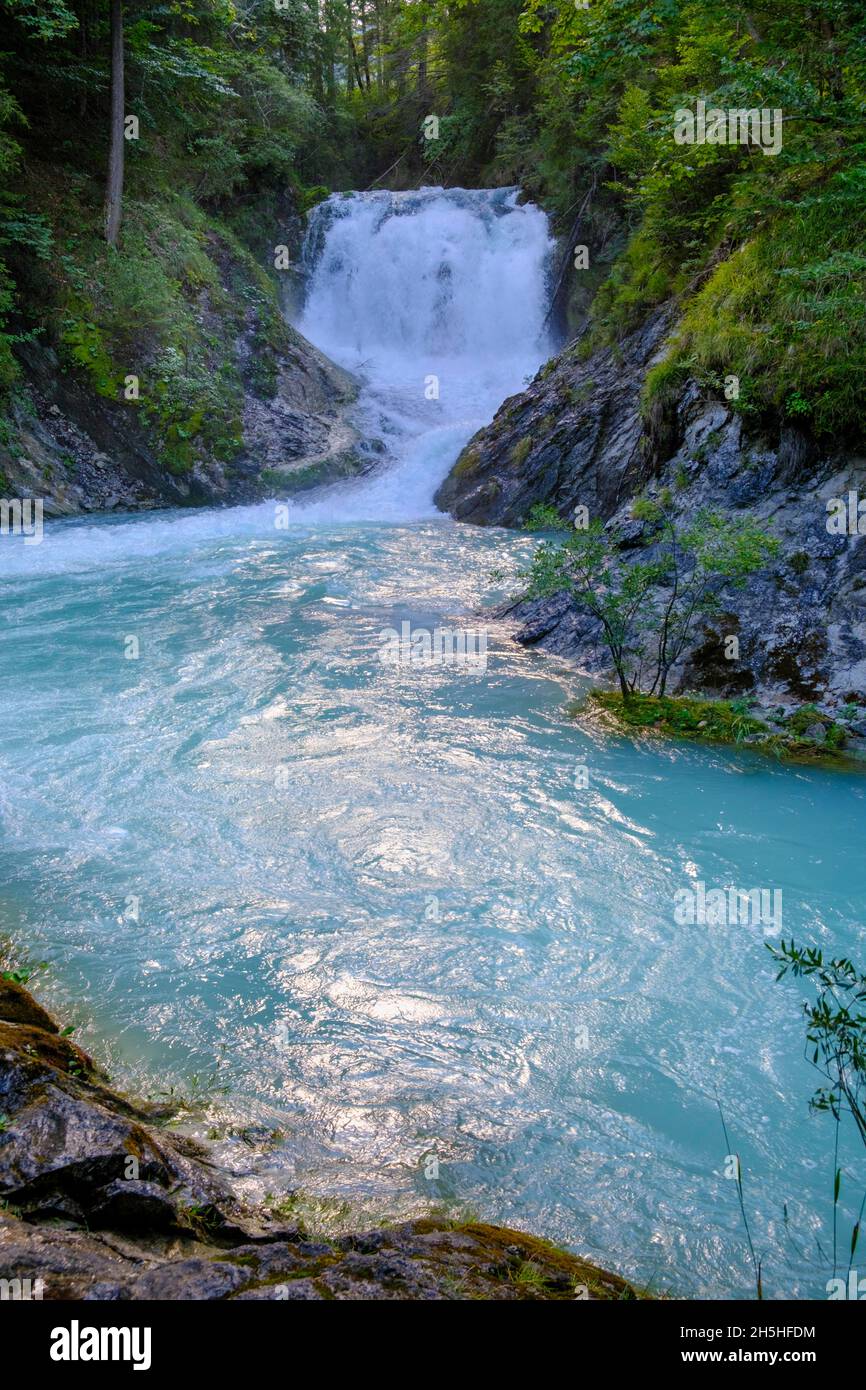 Wasserfall Obernachkanal, bei Wallgau, Oberbayern, Bayern, Deutschland Stockfoto