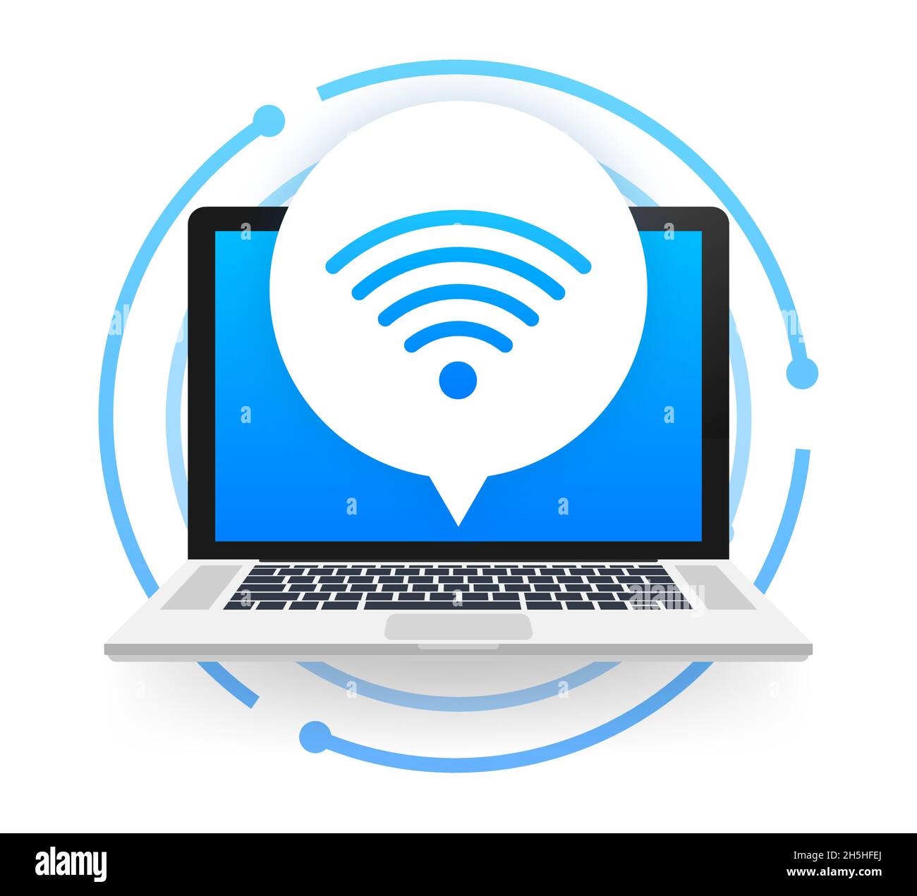 Wireless-Technologie. WiFi-Internetverbindung auf dem Laptop-Bildschirm. Vektorgrafik. Stock Vektor