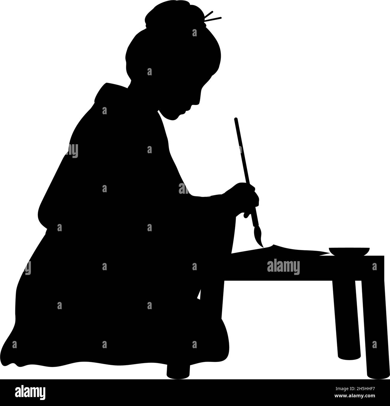 Silhouette asiatische Frau Schreiben chinesische Kalligraphie. Stock Vektor