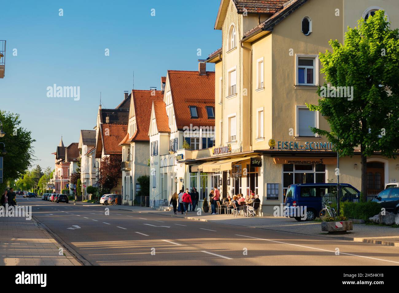 26 Mai 2019 Füssen, Deutschland - alte Straßen der Stadt Füssen in der Nähe von Schloss Neuschwanstein. Stockfoto