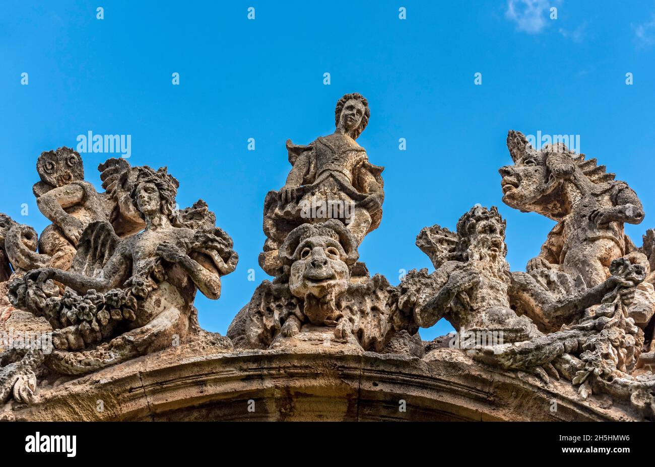 Monsterstatuen, Villa Palagonia, Bagheria, Sizilien, Italien Stockfoto