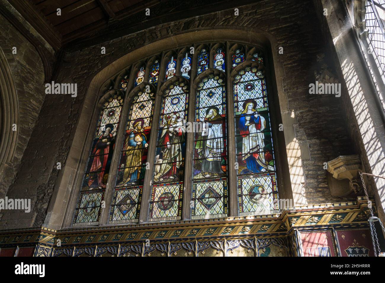 Buntglasfenster, All Hallowes Church, Wellingborough, Northamptonshire, Großbritannien Stockfoto