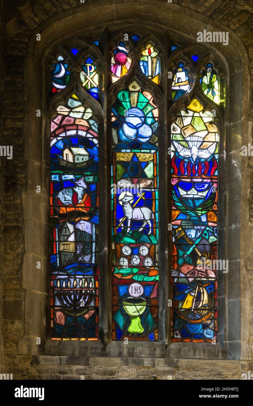 Alice Maud Middleton Gedenkfenster von Evie Hone, All Hallowes Church, Wellingborough, Northamptonshire, Großbritannien Stockfoto