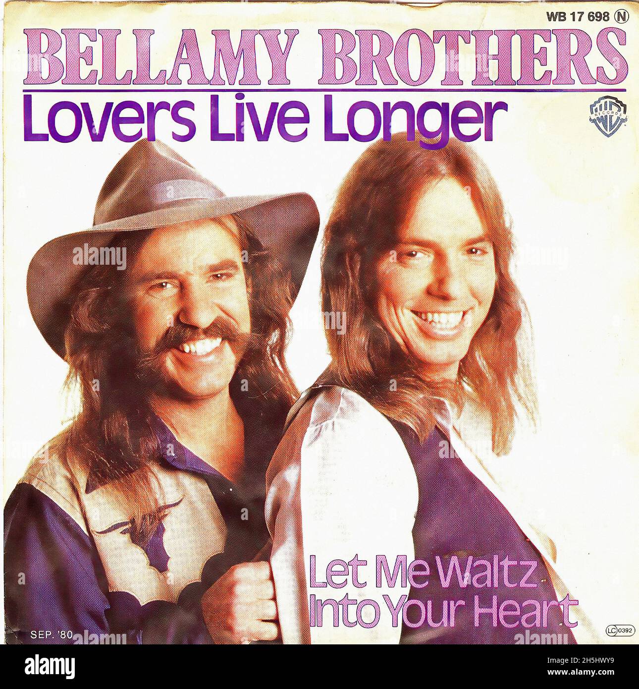 Vintage Single Record Cover - Bellamy Brothers - Lovers Live Longer - D - 1980 02 Stockfoto