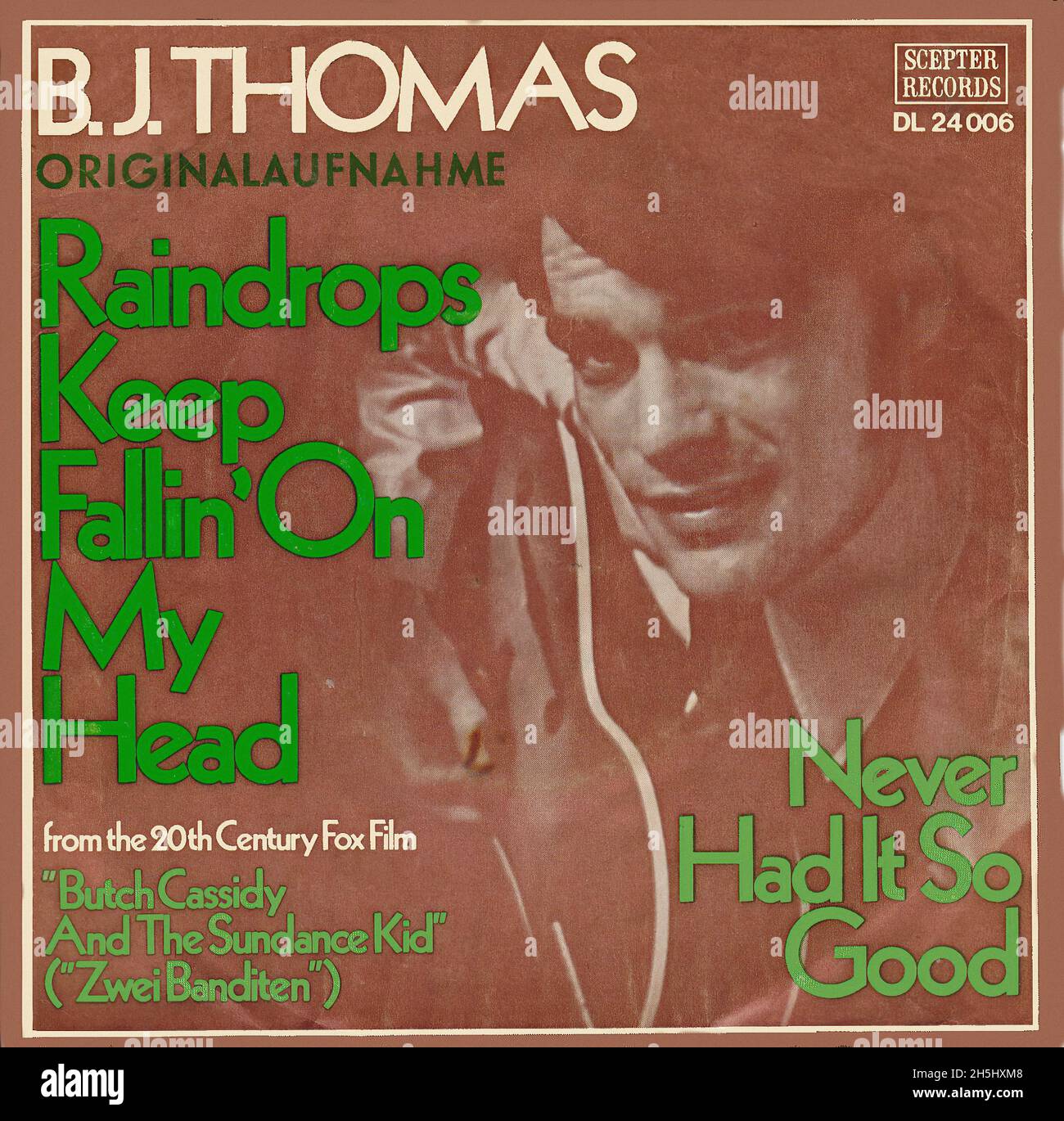 Vintage Single-Cover - Butch Cassidy and The Sundance Kid - zwei Banditen - Thomas, B.J. - Raindrops Keep Fallin' on My Head - D - 1969 Stockfoto