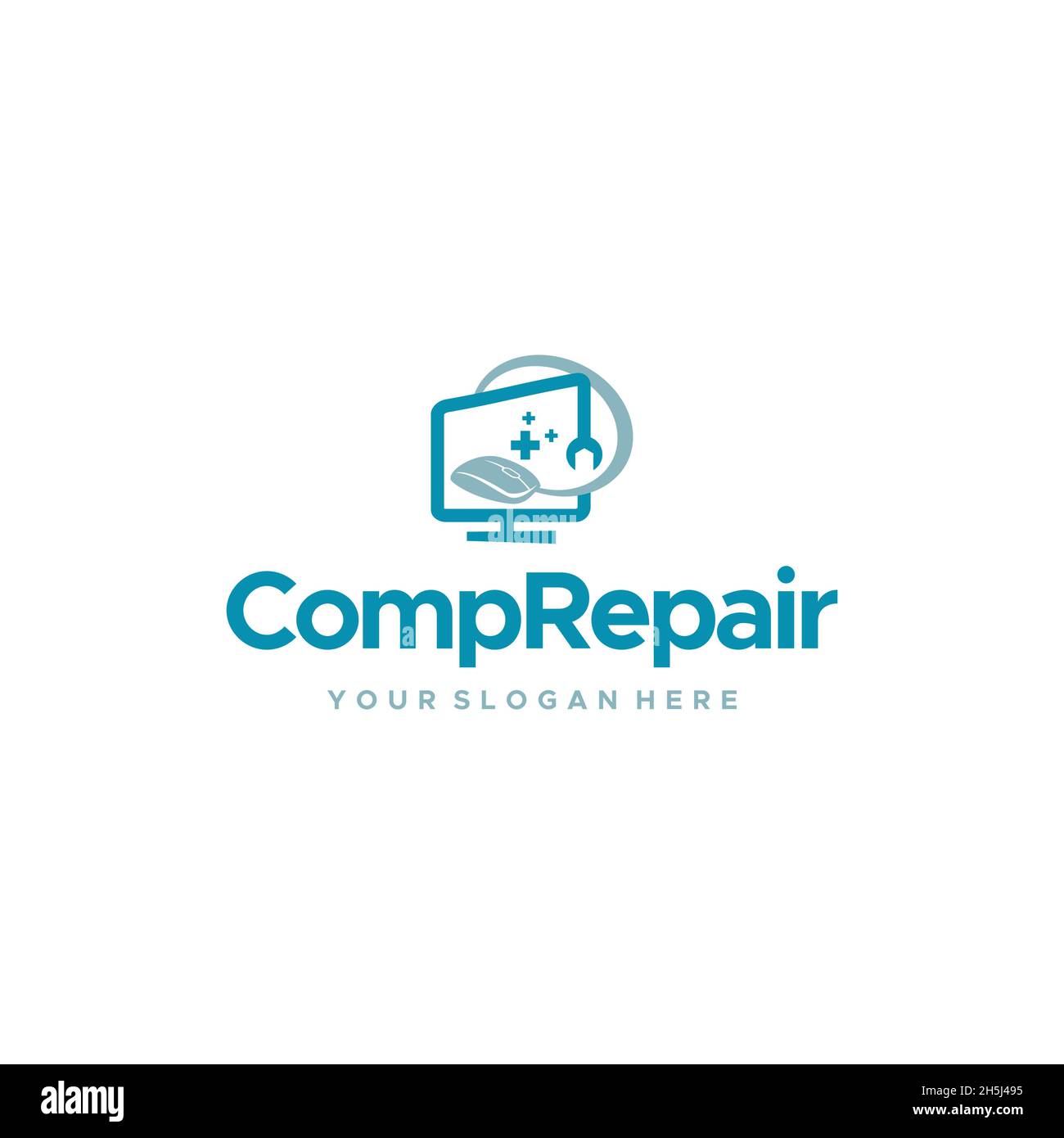 Minimalistisches CompRepair Monitor Maus Logo Design Stock Vektor