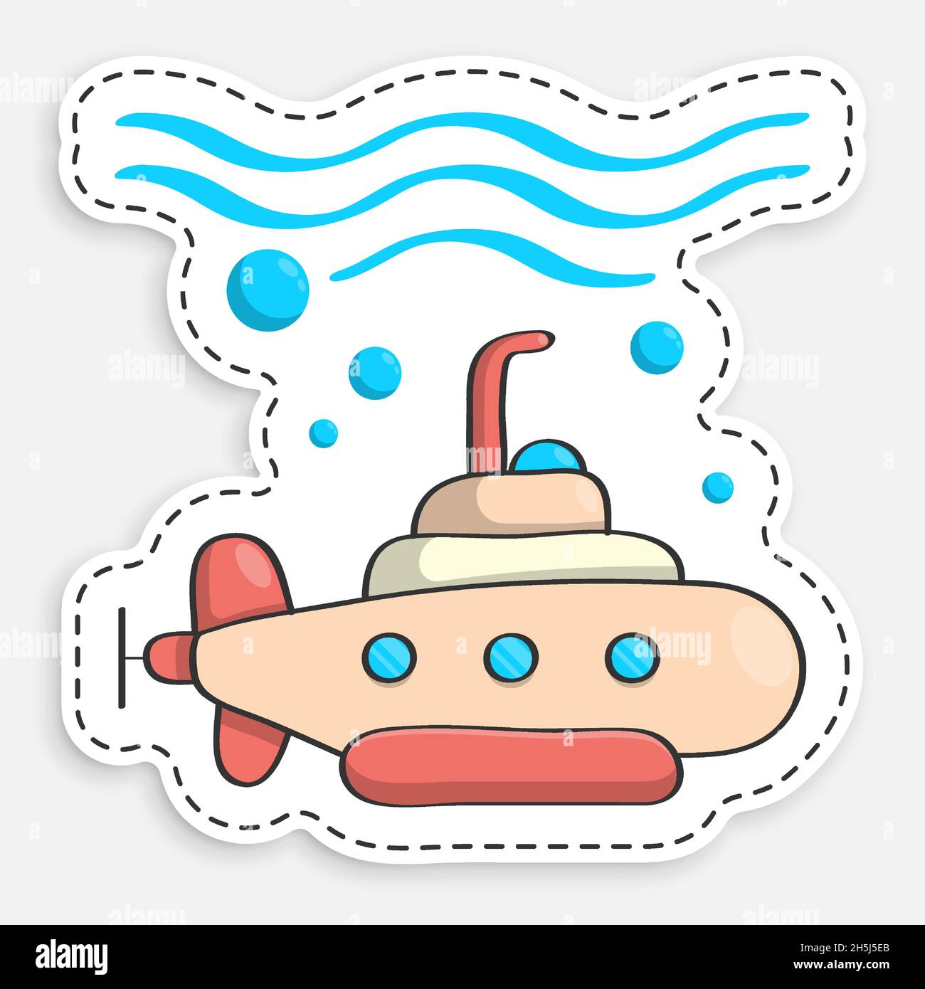 Cartoon-Ikone des Doodle wissenschaftlichen bathyscaphe, U-Boot. Unterwasserforschung. Vektor auf weißem Hintergrund isoliert Stock Vektor