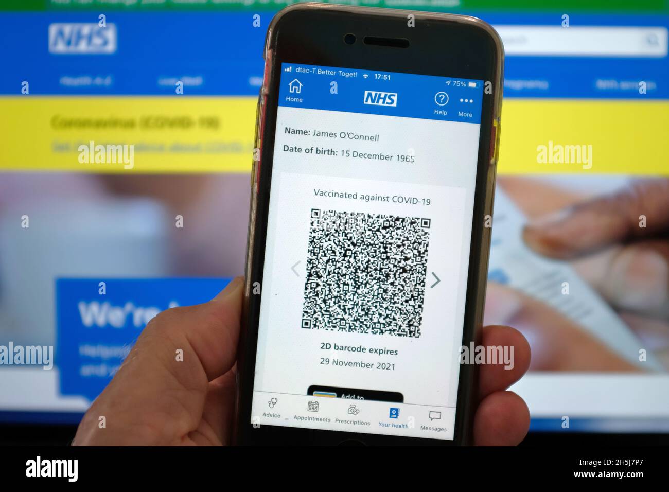 NHS-Impfpass QR-Code, England Stockfoto