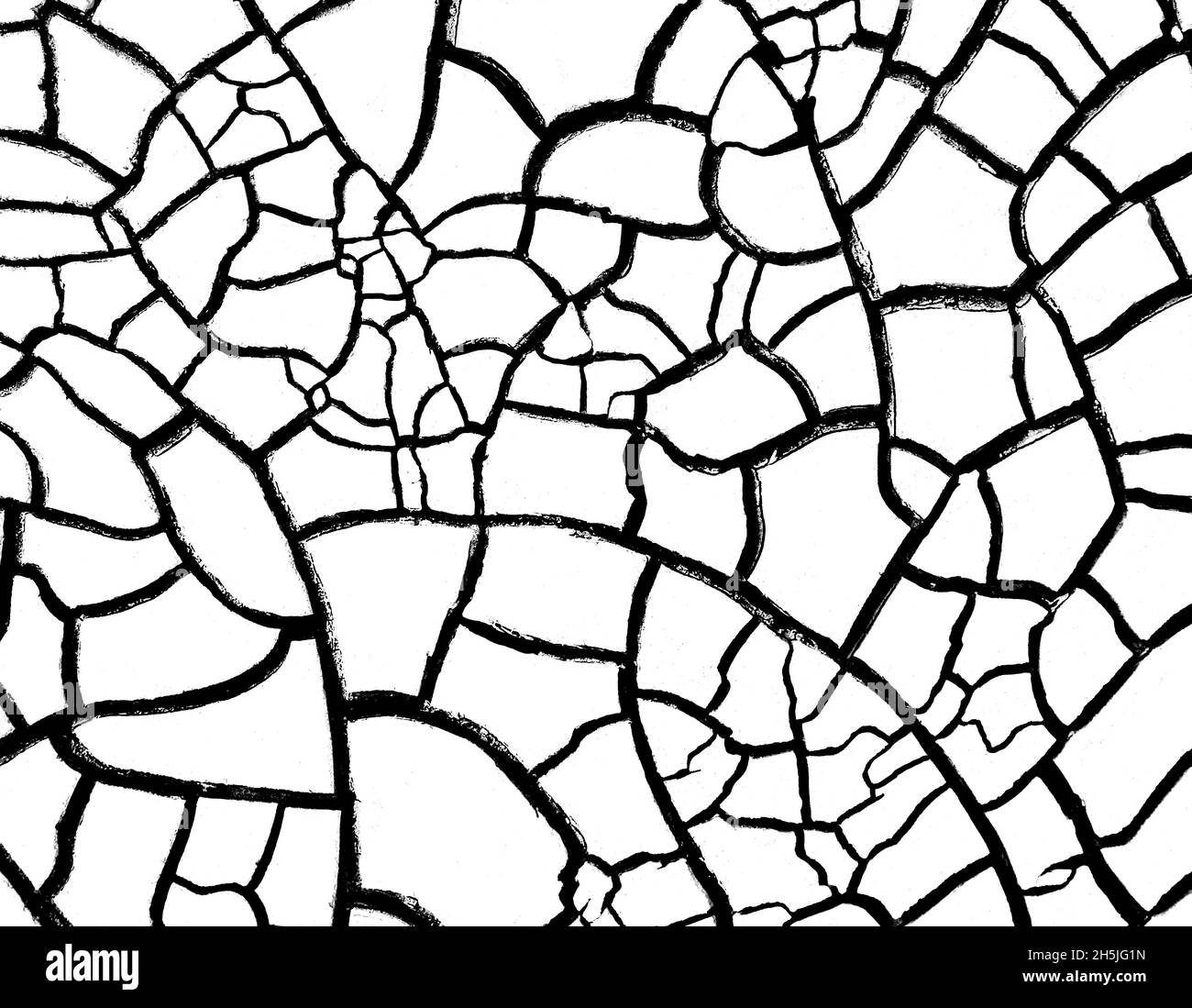 Getrockneter rissiger Boden, schwarz-weiße Texturüberlagerung Stockfoto