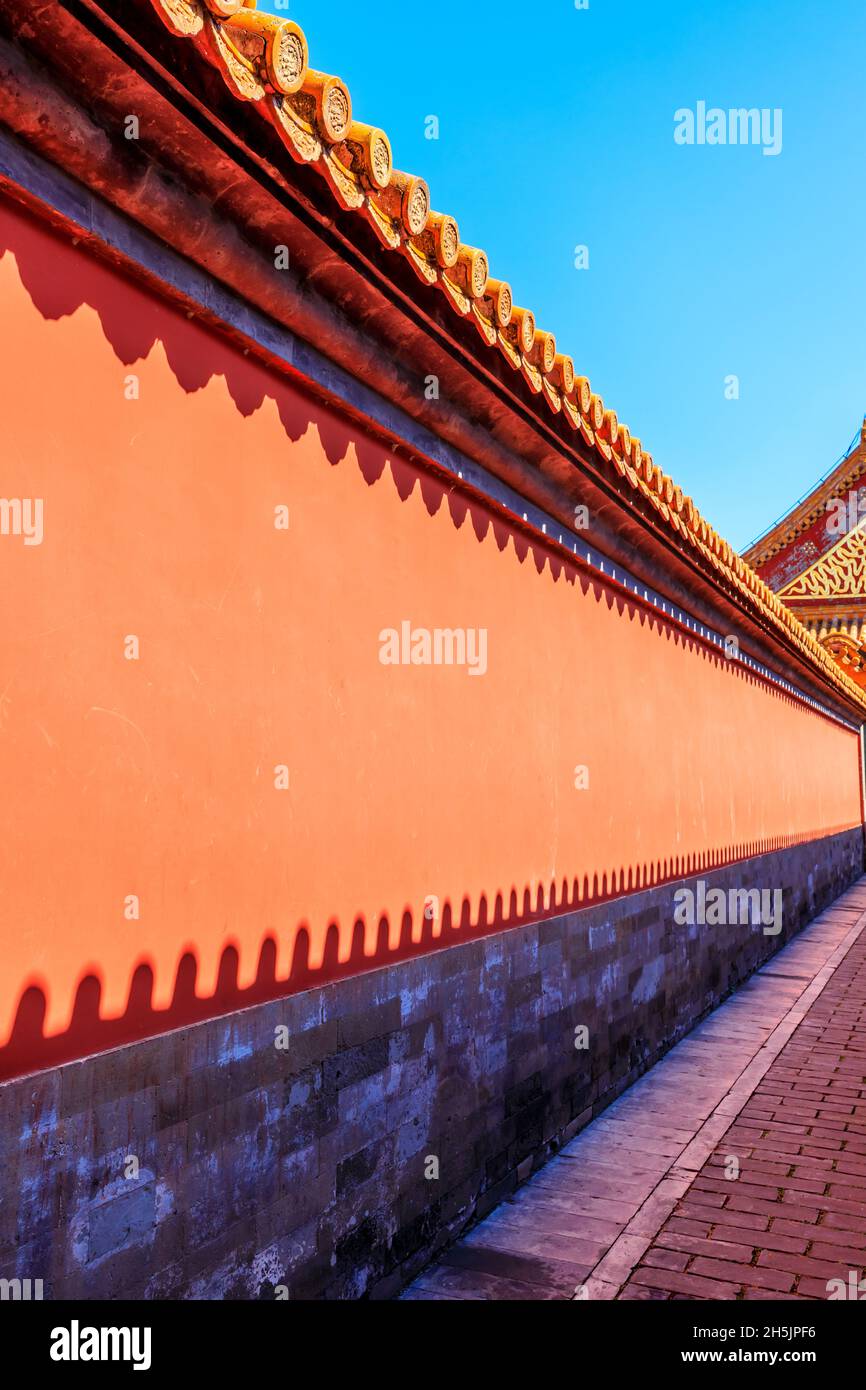 Rote Mauer in der Verbotenen Stadt, Peking. Stockfoto