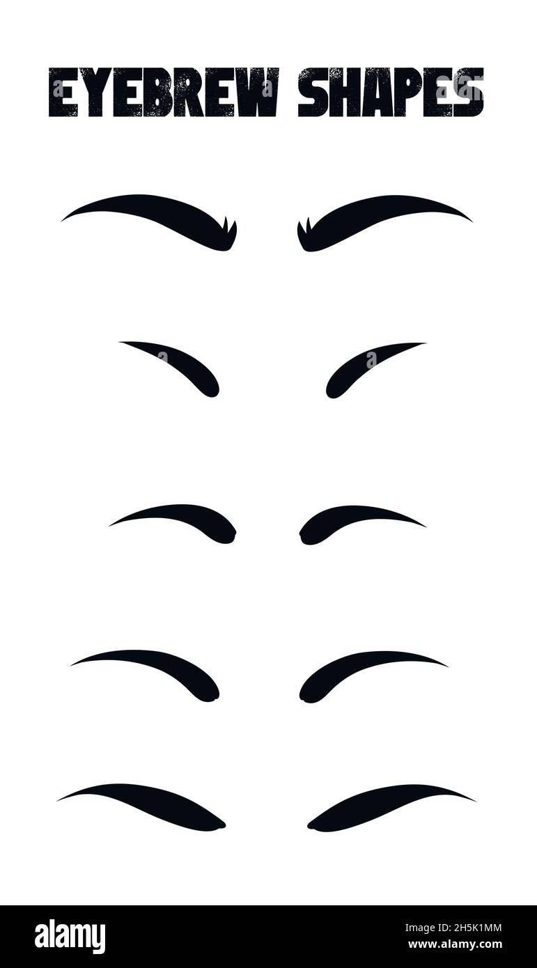 Augenbrauen formen gesetzt. Augenbrauen formen. Verschiedene Arten von Augenbrauen. Make-up-Tipps. Augenbraue, die für Frauen. Stock Vektor