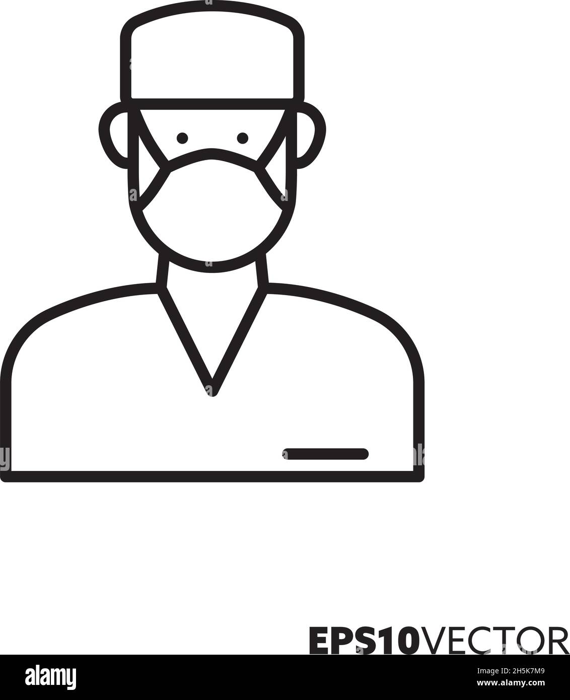 Krankenschwester oder Chirurg mit Symbol für die Linie der chirurgischen Maske. Umriss Symbol des Menschen in der Gesundheitsversorgung. Ärzteschaft, Virenschutz und Hygiene con Stock Vektor