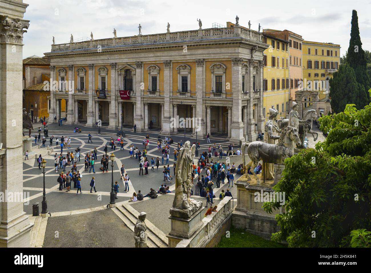 Platz von Campidoglio auf dem Hügel der Piazza Venezia, Forum Romanum, entworfen von Michelangelo; Rom, Latium, Italien Stockfoto