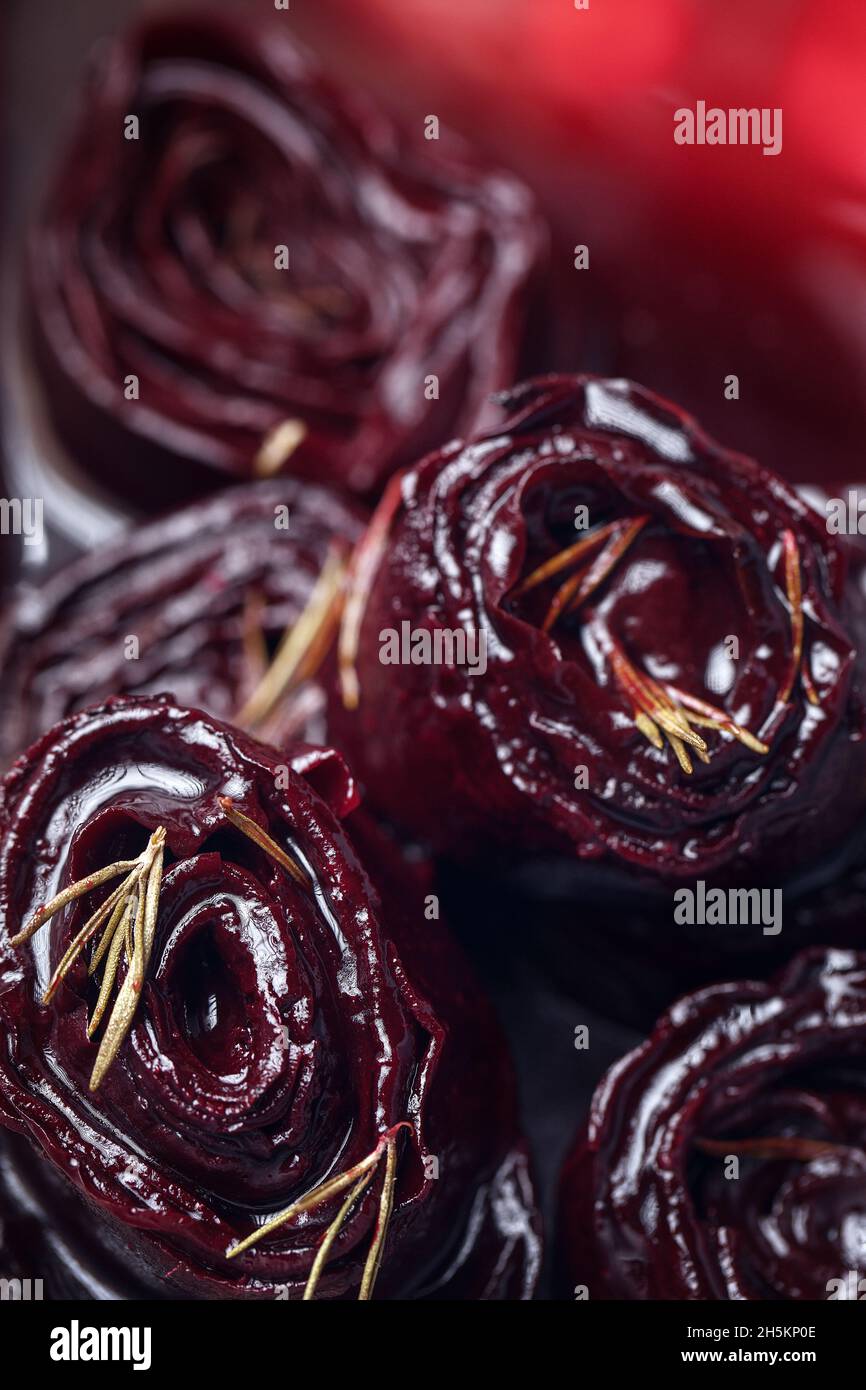 Mariniertes Rote-Bete-Makro aus nächster Nähe Stockfoto