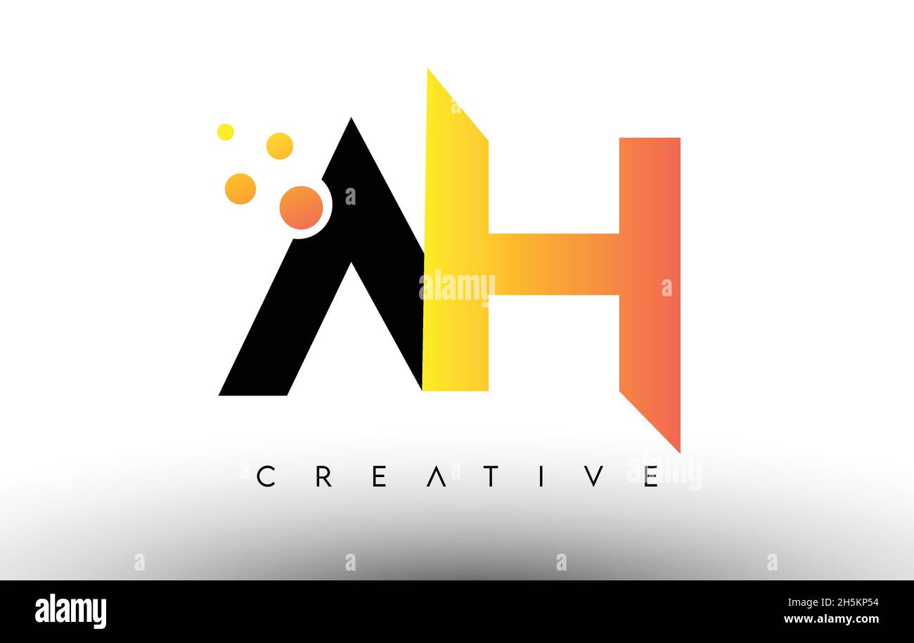 AH Schwarz Orange Buchstabe Logo Design. AH-Symbol mit Punkten und Blasen Creative Letters Vektorgrafik. Stock Vektor