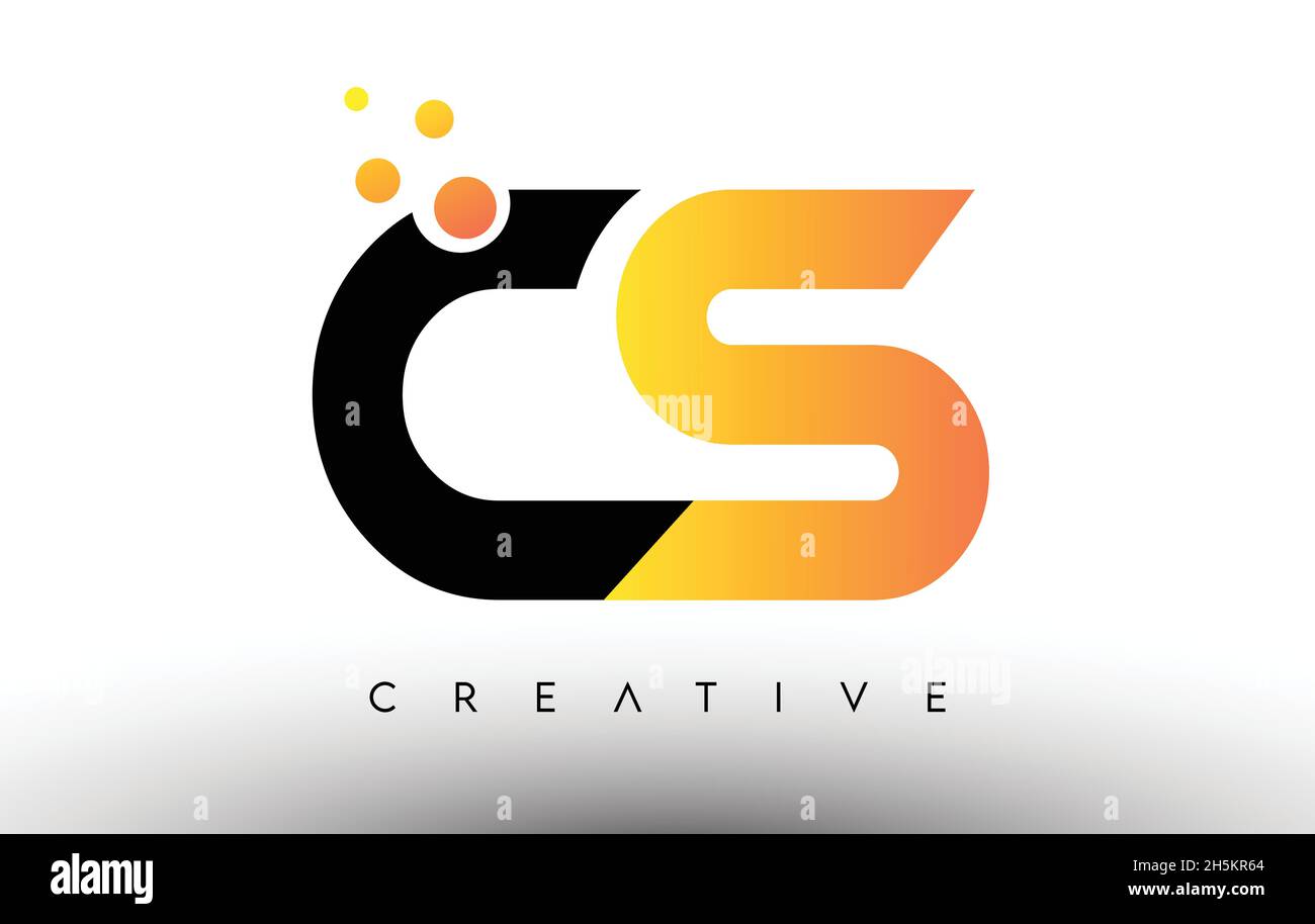 CS – Logo mit schwarzem orangefarbenem Buchstaben. CS-Symbol mit Punkten und Blasen Creative Letters Vektorgrafik. Stock Vektor