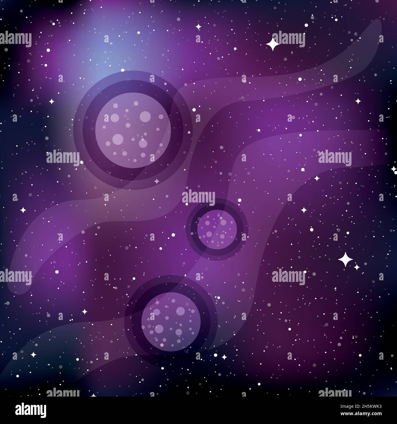 Sternenuniversum Hintergrund mit Planeten. Konzept von Galaxie, Raum, Kosmos, Weltraumstaub. Vektorgrafik Stock Vektor