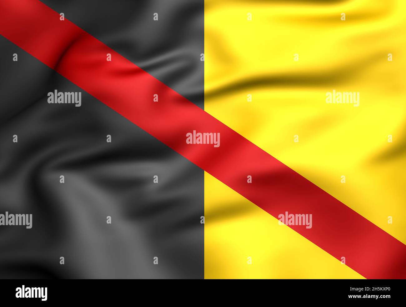 3D-Flagge von Fontaine-l'Eveque (Provinz Hennegau), Belgien. 3D-Illustration. Stockfoto