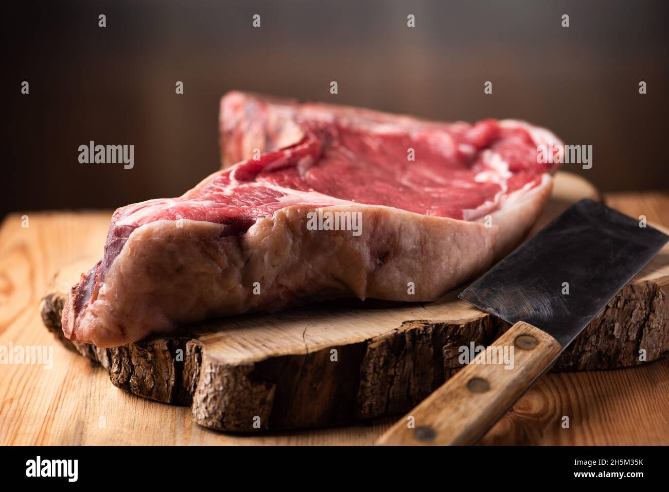 T-Bone Steak, genannt im italienischen Florentiner Steak aus nächster Nähe Stockfoto