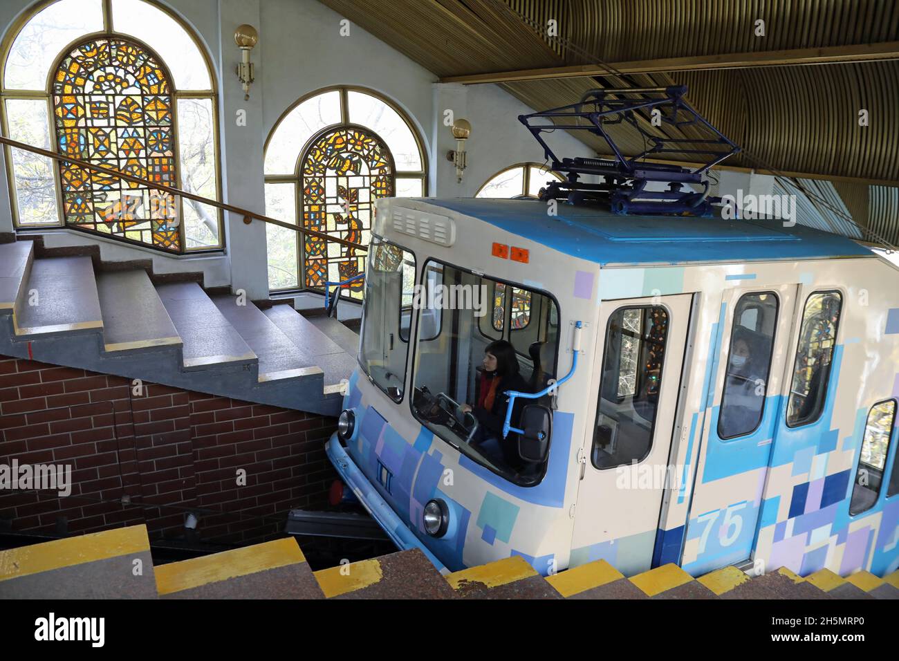 Obere Station der Kiewer Standseilbahn Stockfoto