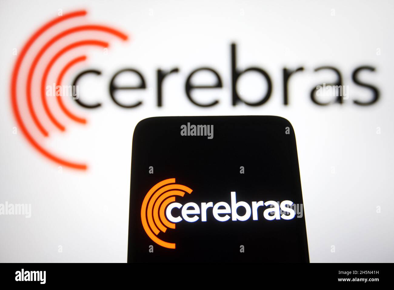 Ukraine. November 2021. In dieser Abbildung ist ein Cerebras Systems-Logo auf einem Smartphone und einem pc-Bildschirm zu sehen. (Foto von Pavlo Gonchar/SOPA Images/Sipa USA) Quelle: SIPA USA/Alamy Live News Stockfoto