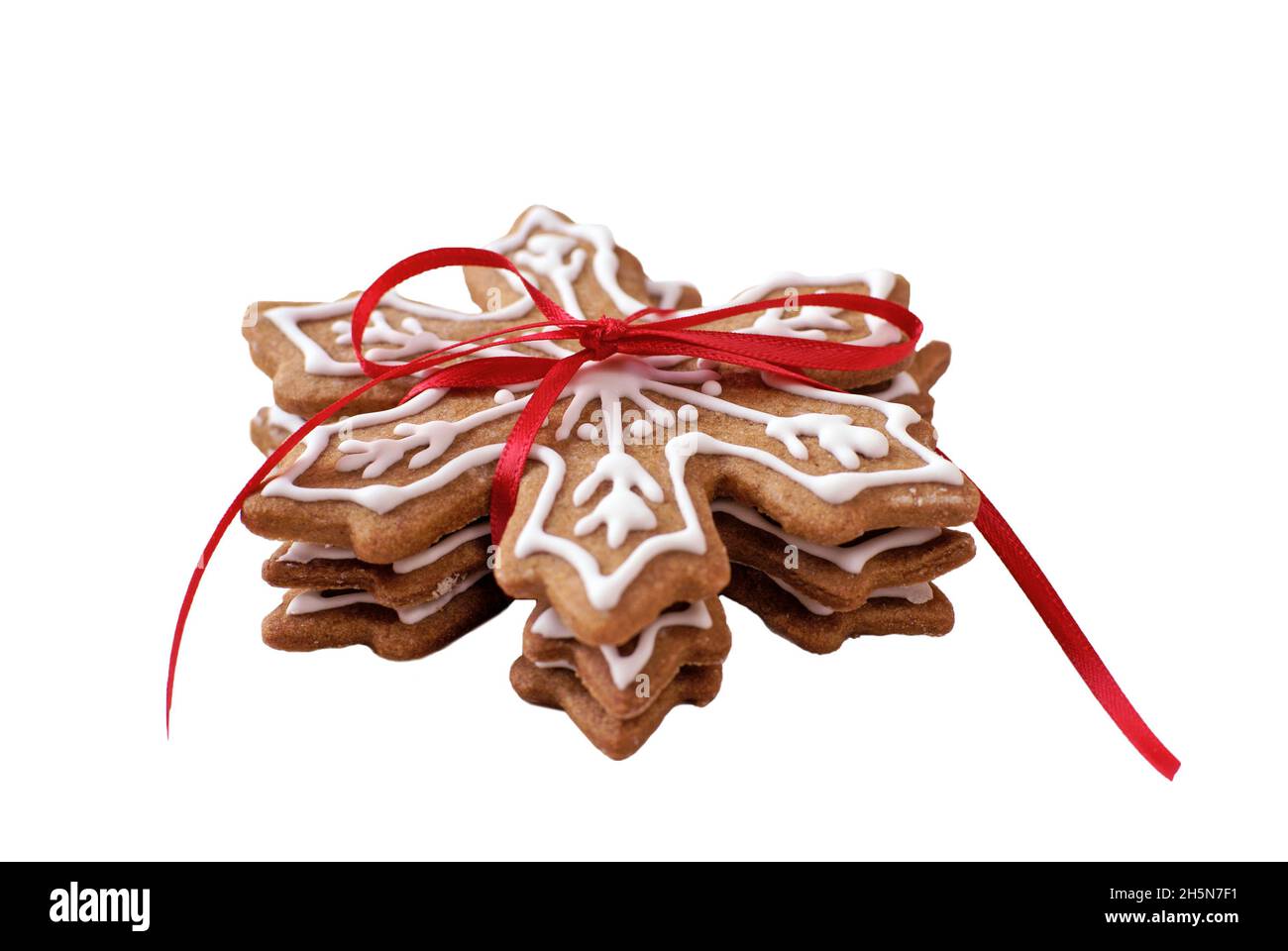 Stapel Lebkuchen mit rotem Band für die Weihnachtsfeiertage Stockfoto