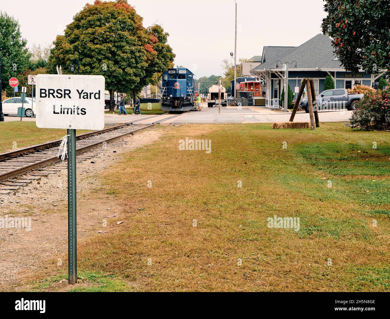 Blue Ridge Scenic Railway Yard and Station, eine malerische historische Eisenbahn für Touristen in Blue Ridge Georgia, USA. Stockfoto