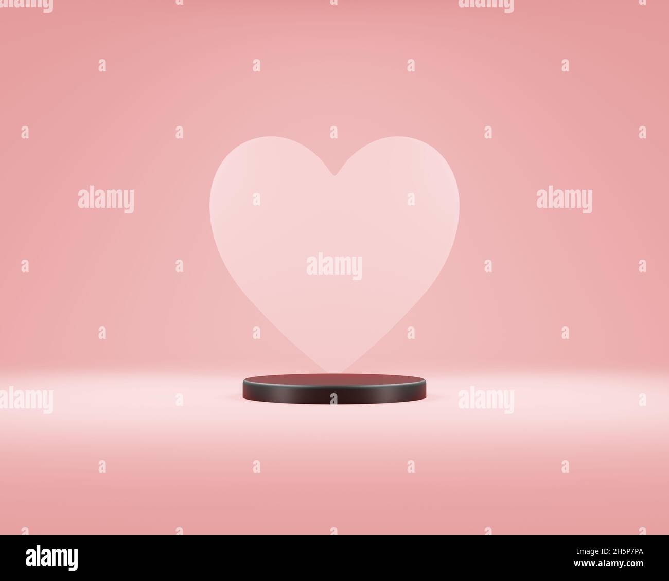 Podium Love Scene rosa Hintergrund für Produkt, Geschenk und Werbung . Rosa Podium mit Herzen. Konzept für Hochzeit und Valentinstag. 3d-Illustration Stockfoto