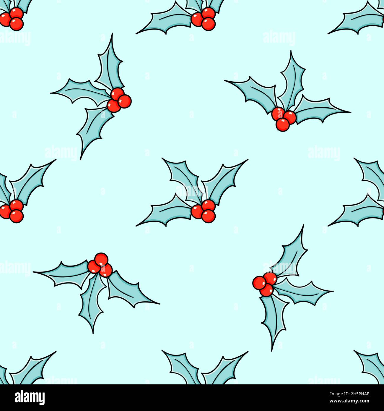 Holly Zweige Vektor nahtloses Muster. Doodle-Skizze im minimalistischen Stil. Trendige Illustration für Tapete, Papier, Druck, Winterstoff Stock Vektor