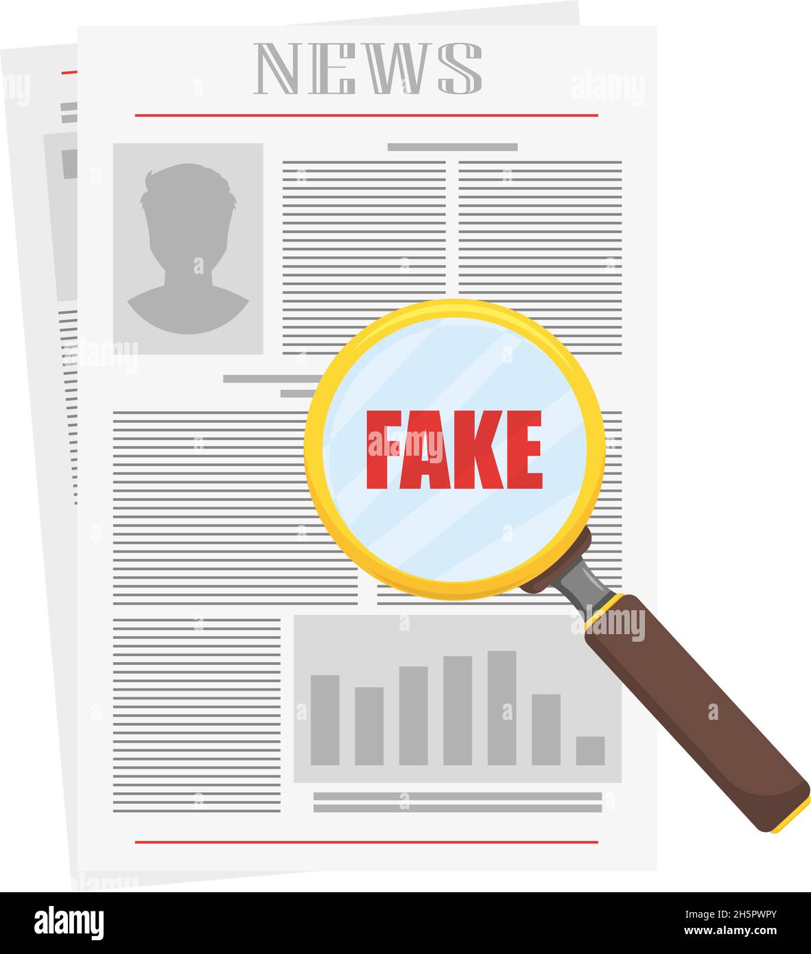 Fake News, Zeitung und Lupe, Vektor-Illustration Stock Vektor