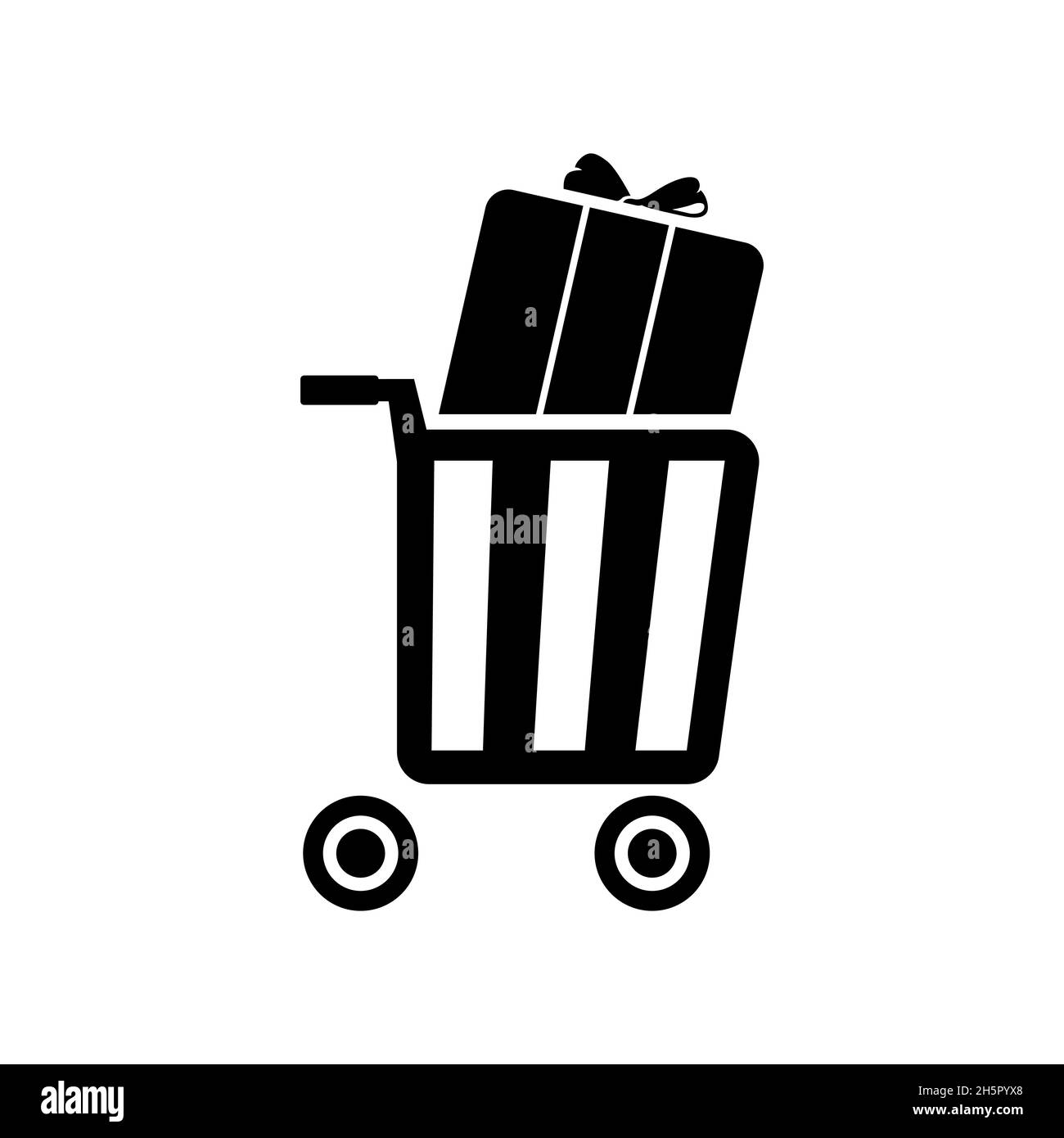 Einkaufsmarkt Trolley mit Geschenkbox innen, Sonderangebot Rabatt Verkauf Vektor isoliert Symbol, Symbol des Wagens mit anwesenden Illustration. Stock Vektor