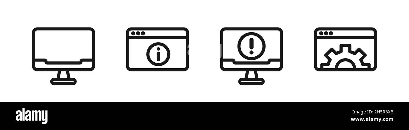 Informationen zu Computereinstellungen, Display-Technologie isoliert Symbolsatz, Vektor-digitale pc-Info-Parameter Sammlung Illustration Stock Vektor