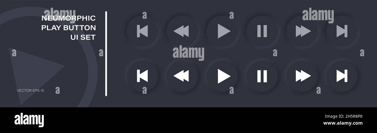 Play Button Icon Set im modernen Stil des Neumorphismus, neomorphe Vektormusik und Mediensteuerung Symbolsammlung Stock Vektor