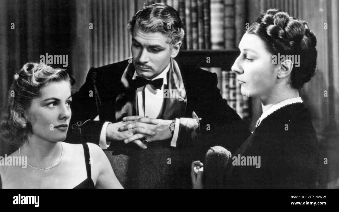 REBECCA 1940 United Artists Film mit von links Joan Fontaine, Laurence Olivier, Judith Anderson Stockfoto