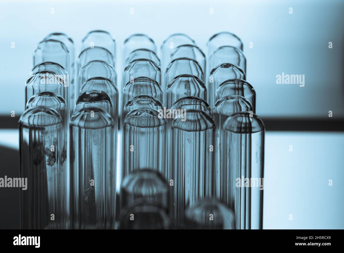 Nahaufnahme leerer Reagenzgläser in einem Labor Stockfoto
