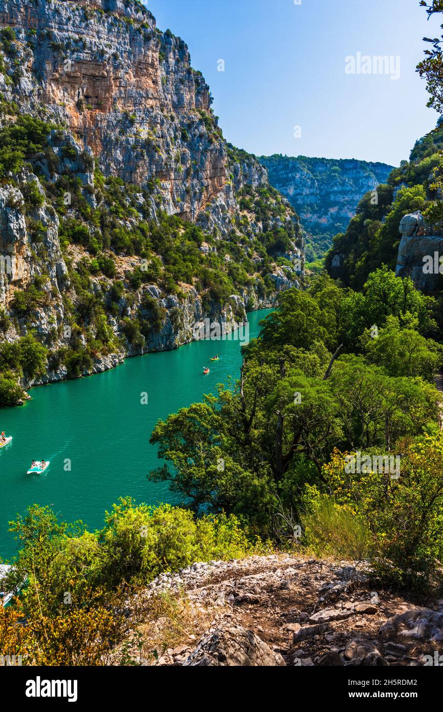 Sentier du Garde Canal, Quinson, Verdon Lower Gorge, Lake Sainte Croix, Provence, Provence Alpes Côte d'Azur, Frankreich Stockfoto