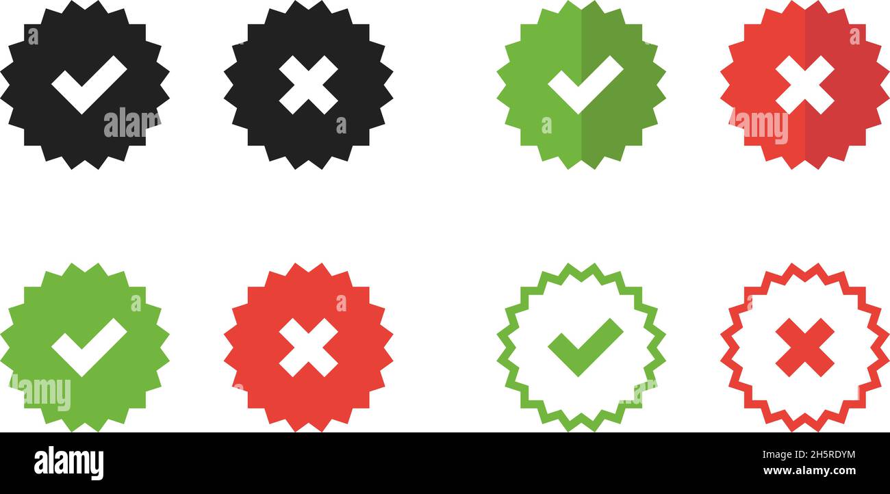 Aktivieren Sie die Schaltfläche „Markieren“ und „Kreuzmarken“, isolierte Symbole für Vektorgrafiken Stock Vektor