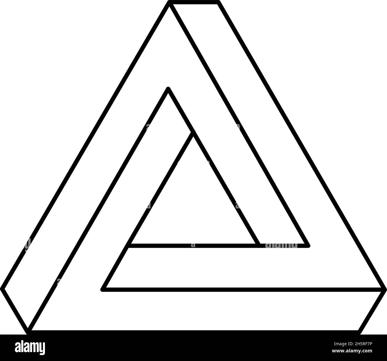 Linear unmögliches Dreieck. Optische Täuschung. Vektor-3d-Illustrationssymbol. Stock Vektor