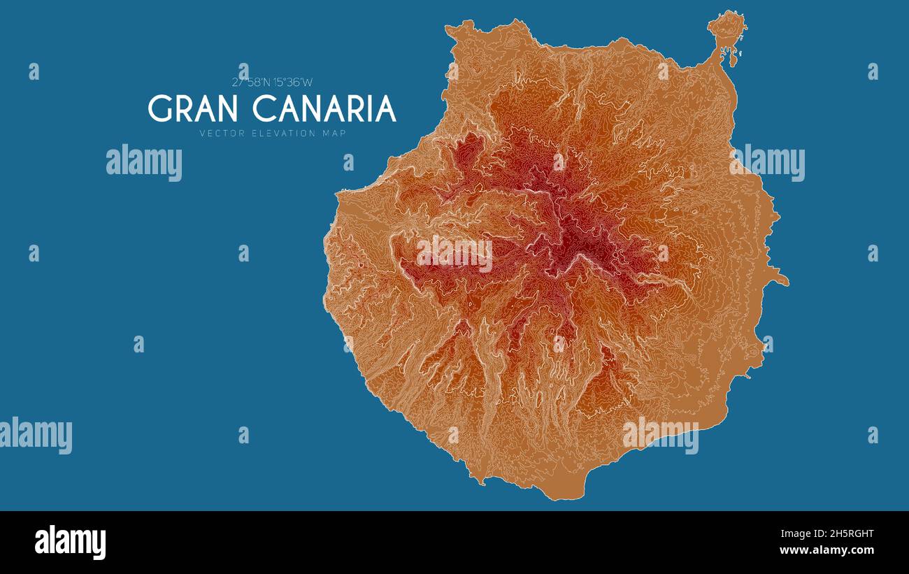 Topografische Karte von Gran Canaria, Kanarische Inseln, Spanien. Vektor detaillierte Höhenkarte der Insel. Geografisch elegantes Poster mit Landschaftsdarm. Stock Vektor