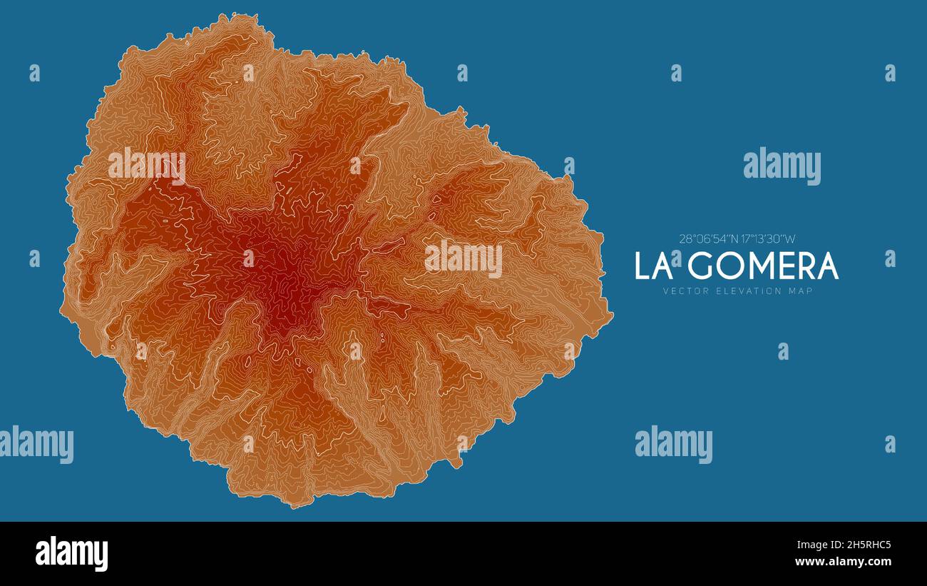 Topografische Karte von La Gomera, Kanarische Inseln, Spanien. Vektor detaillierte Höhenkarte der Insel. Geografisch elegantes Poster mit Landschaftsdarm. Stock Vektor