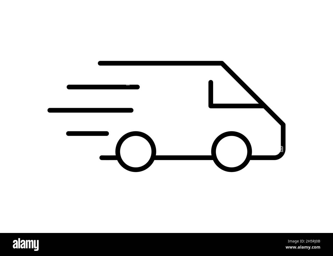 Lieferwagen-Liniensymbol. Schnelle Versandidee. Fracht, Distribution, Transportkonzept. Fahrendes Fahrzeug mit Linien, die Geschwindigkeit symbolisieren. Vektor flach Stock Vektor