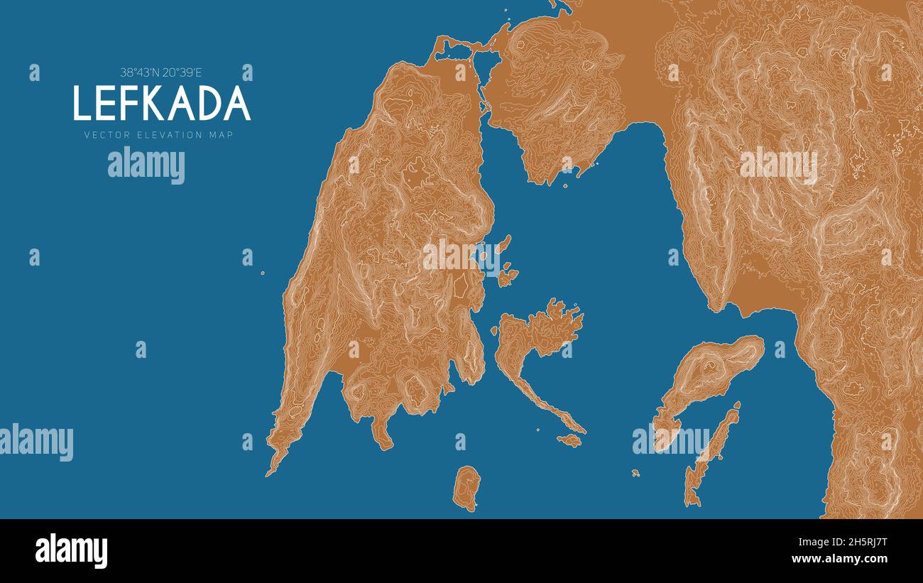 Topografische Karte von Lefkada, Griechenland. Vektor detaillierte Höhenkarte der Insel. Geografisch elegantes Poster mit Landschaftsdarm. Stock Vektor