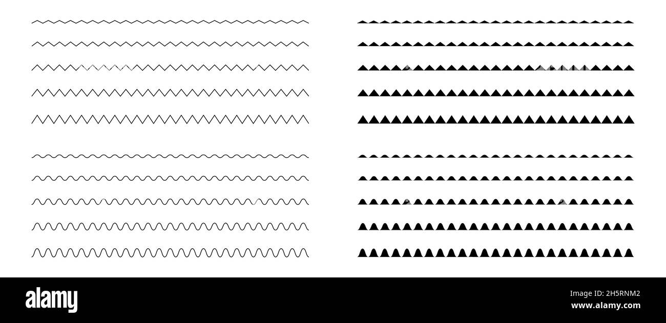 Zickzack klassisches Doodle Muster Set. Dünne isolierte Linienvektordarstellung Stock Vektor