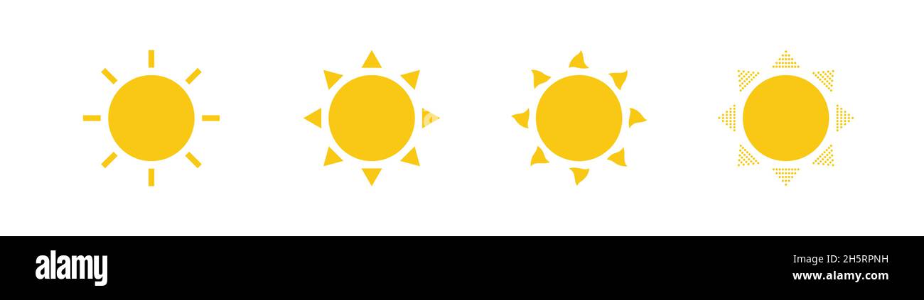 Sun Icon Set in flacher Ausführung. Isoliertes Vektorzeichensymbol. Stock Vektor