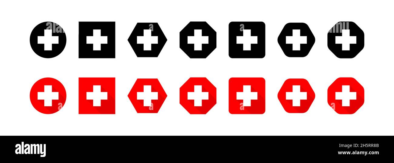 Medizin Kreuzzeichen Krankenhaus rot für Healthcare Design. Isoliertes Vektorsymbol festlegen Stock Vektor