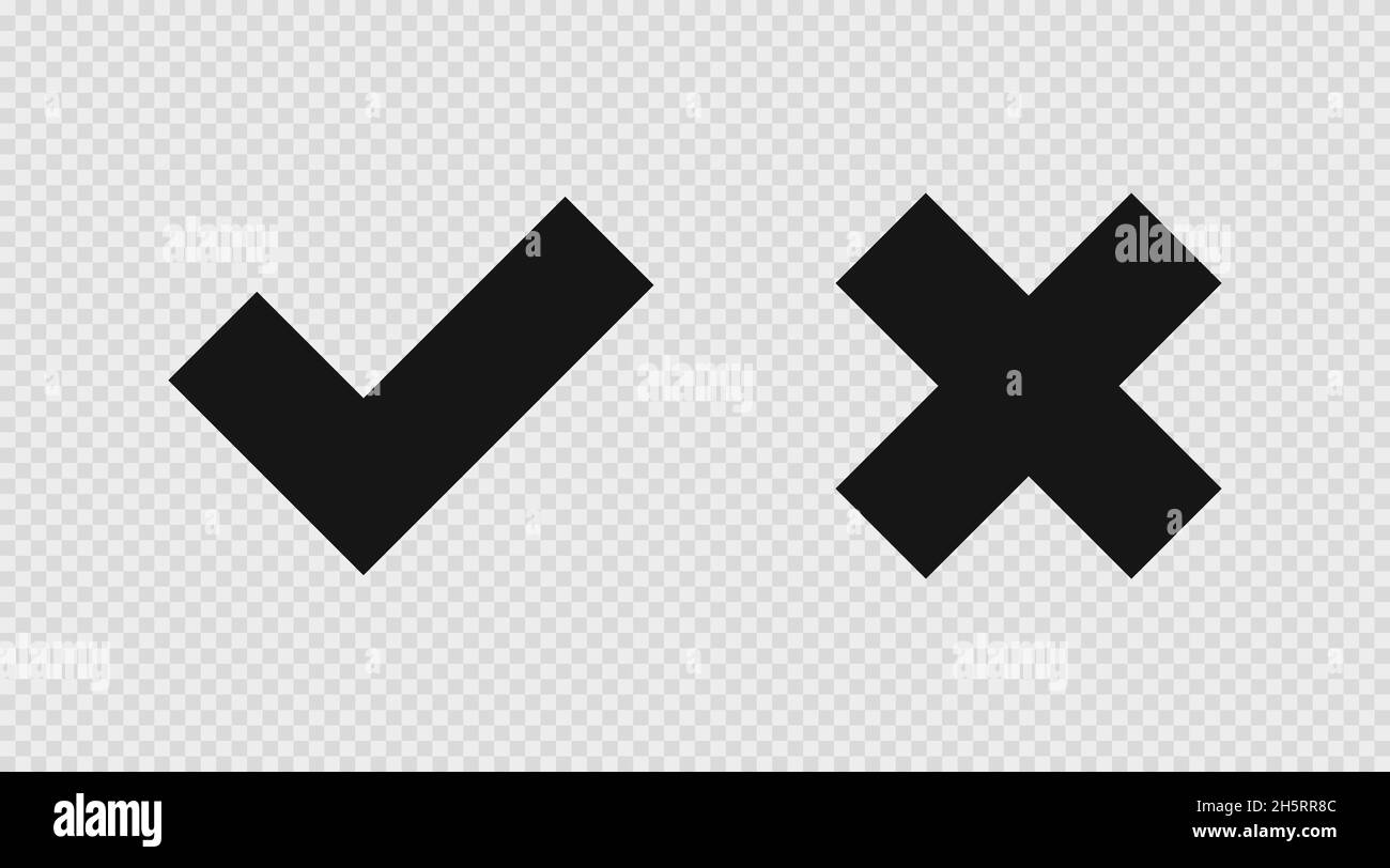 Überprüfen und kreuzen Sie auf transparentem Hintergrund an. Symbol in flacher, isolierter Vektorgrafik Stock Vektor