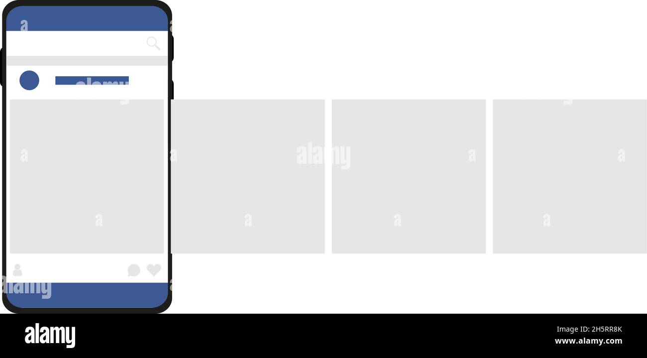 Karussell Social Media im Smartphone, Post Concept Flat. Isolierte Vektordarstellung. Stock Vektor