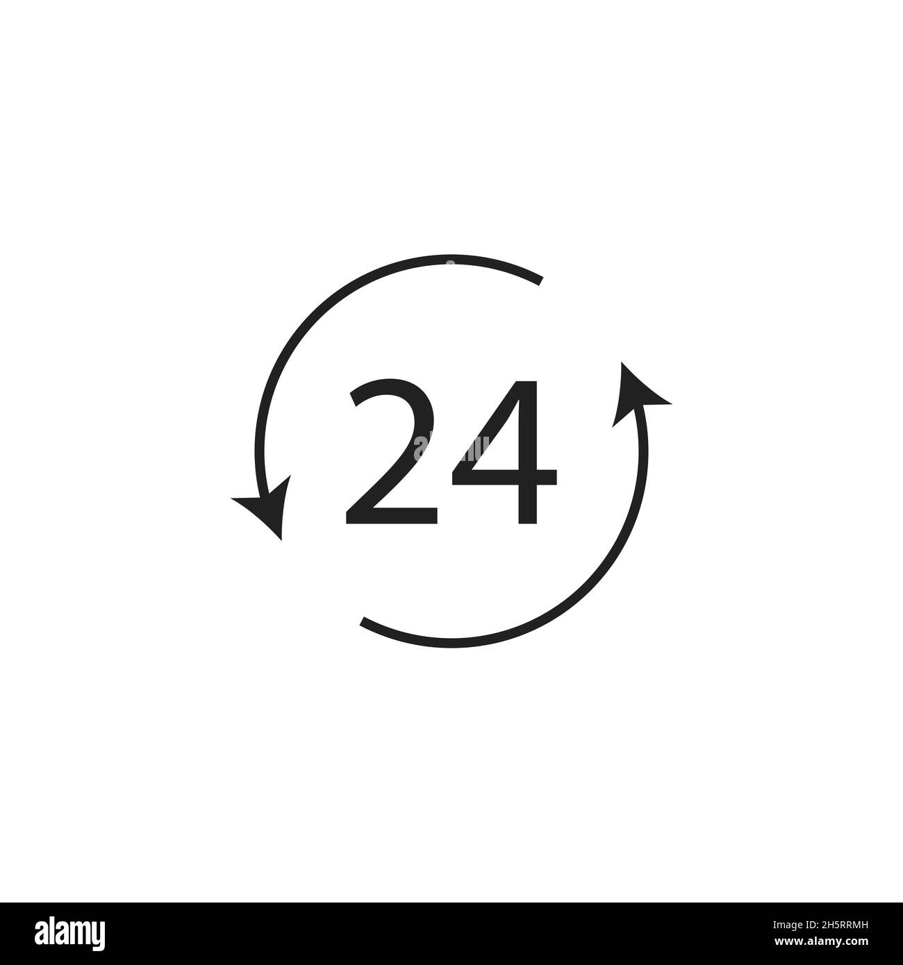 24 Stunden mit Pfeilsymbol isolierte Vektorgrafik in flacher Ausführung Stock Vektor