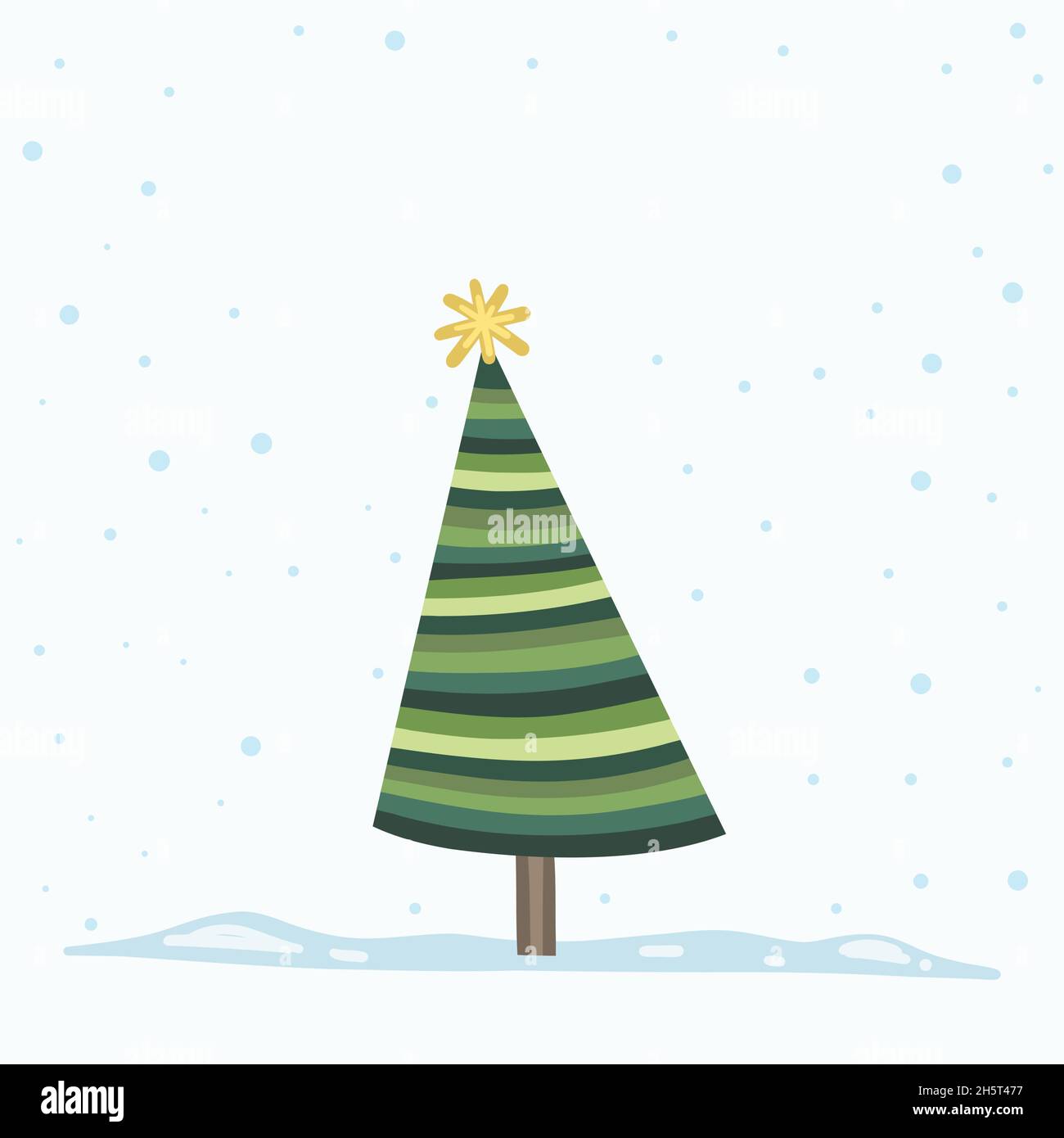 Vektor Weihnachtsbaum isoliert vom Hintergrund. Schnee fällt in der Weihnachtszeit Weihnachten und Neujahr Grafik-Vorlage. Moderner Tannenbaum mit Baumdekoder Stock Vektor