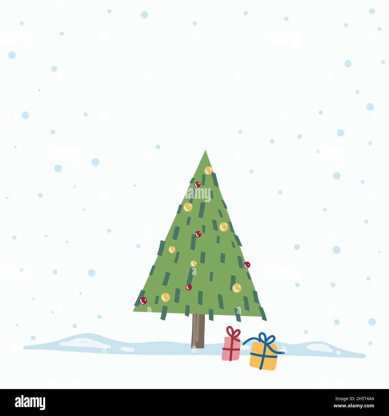 Vektor Weihnachtsbaum isoliert vom Hintergrund. Schnee fällt in der Weihnachtszeit Weihnachten und Neujahr Grafik-Vorlage. Moderner Tannenbaum mit Baumdekoder Stock Vektor